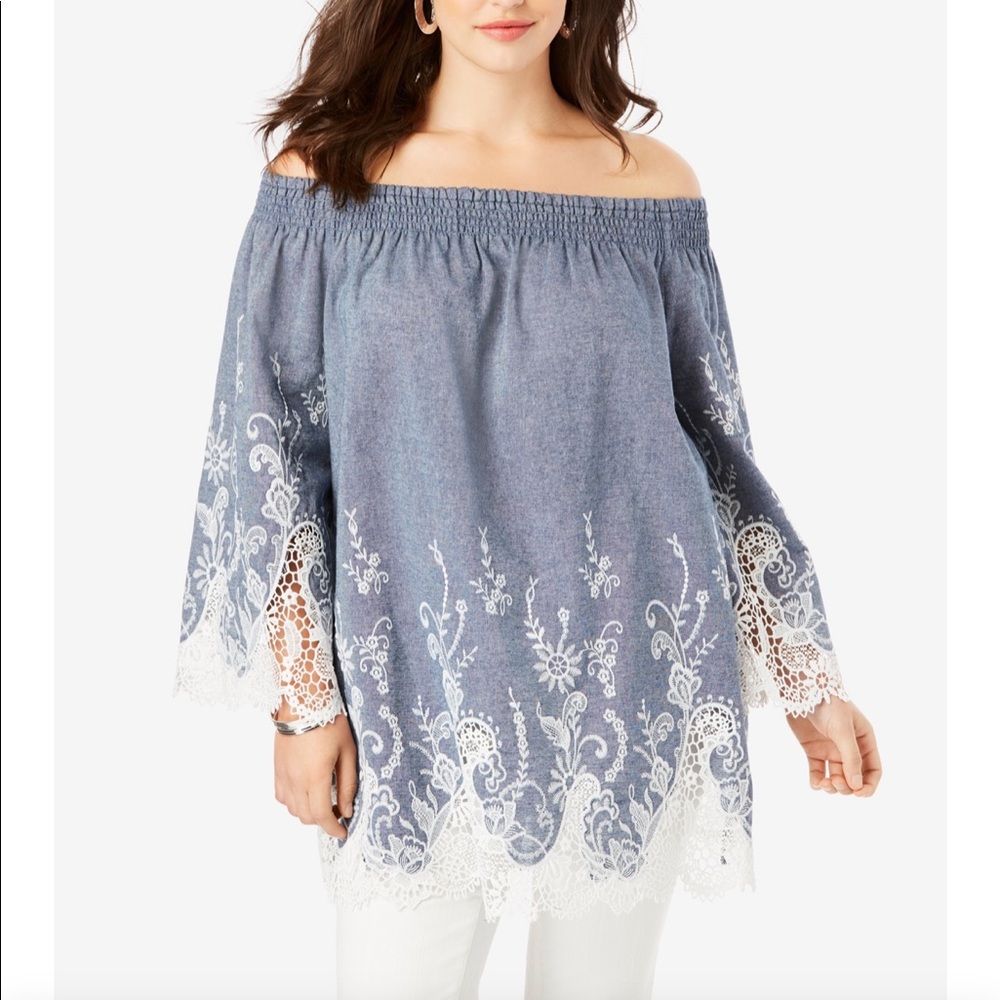Off-The-Shoulder Chambray Tunic